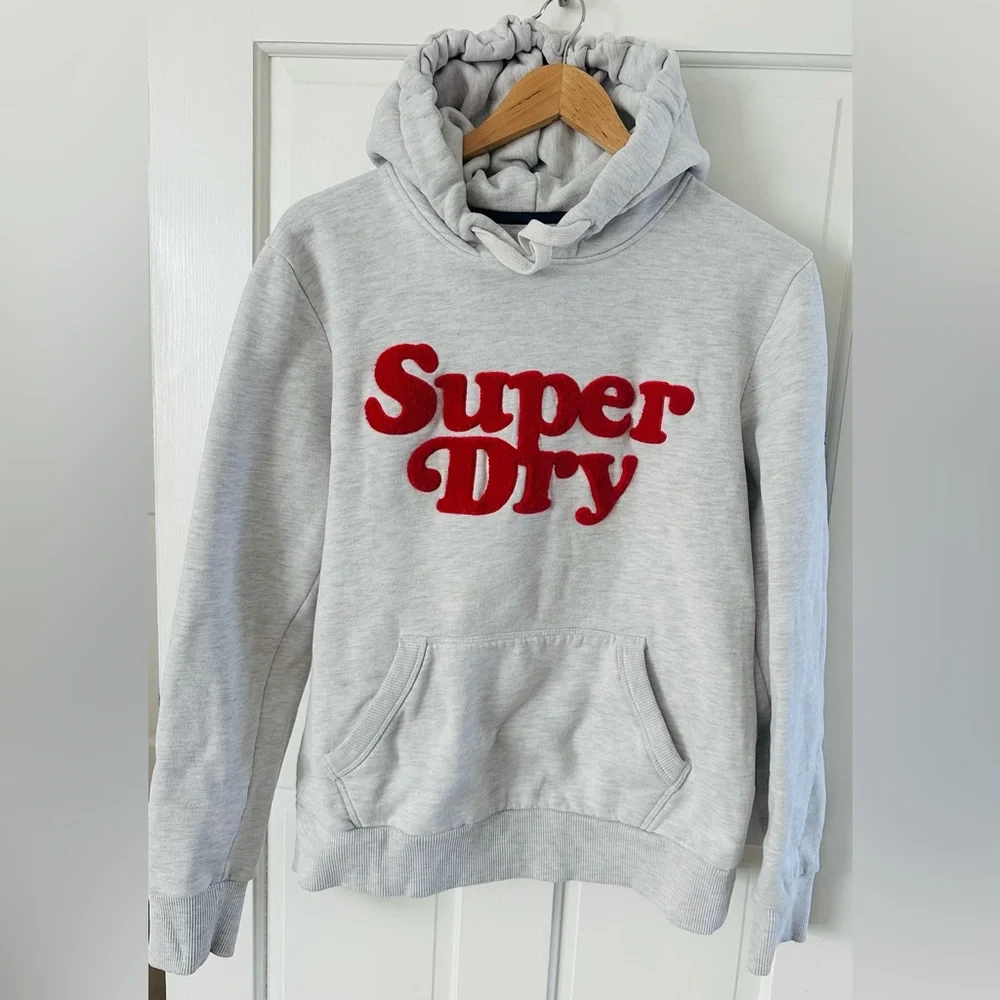 Superdry Vintage Cooper Classic Gray Hoodie Sweatshirt Red Logo Women’s Size 6 - Picture 3 of 14